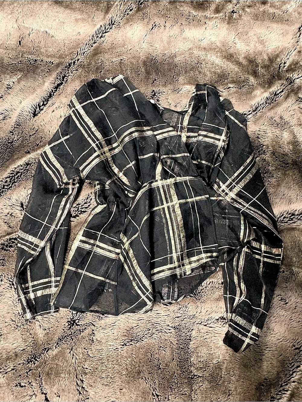 L’academie Plaid sheer top in Black & White Size Medium